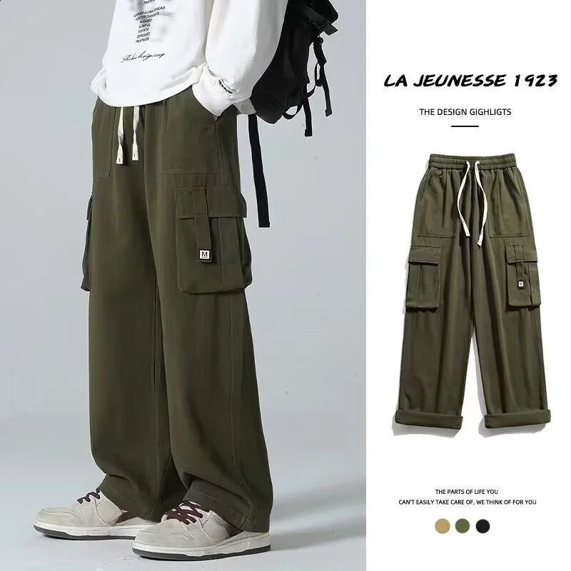 Casual Jogger Pants Mens Summer Large Size Loose Wide-leg Pants Style Trendy Straight Drape Elastic Sports Wear Men Trousers 240921