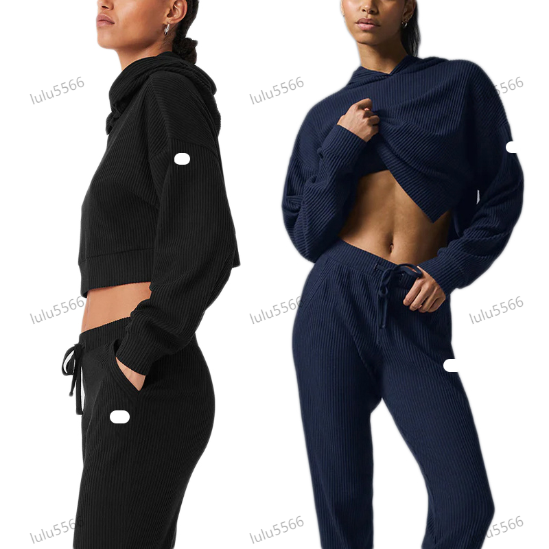 Yoga workout sets Autumn and winter corduroy sports and leisure set with hood and loose fit fitness running sweatpants Long sleeved women's clothing gym clothes women