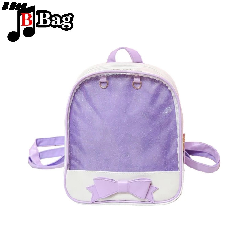 Cute Girl Printed Bow Transparent Backpack Korean Version Student High Capacity ITA Bag Handbag Jelly School 240724