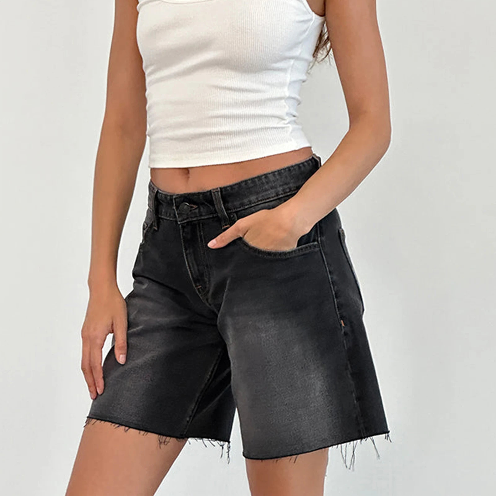 Womens Y2k Carpenter Denim Shorts Casual Retro Denim Bagged High Rise Wide Leg Jeans Jorts Pre Wash Bermuda Shorts 240924