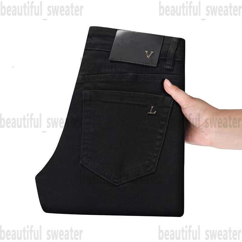 Men's Jeans designer European Autumn and Winter New Product High end Quality Big Cow Slim Fit Small Feet Long Pants Trendy Youth black Jean for men