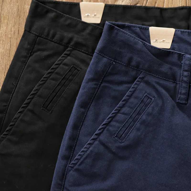 Spring and Autumn New AMERICAN Retro Twill Chino Casual Pants Mens Simple 97% Cotton Washed Slim Straight Pencil Trousers M240924