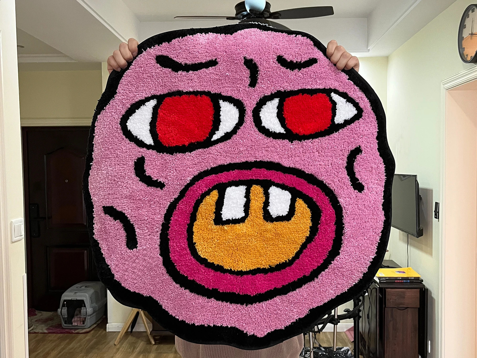 LAKEA Cherry Bomb Rug Pink Handmade Tufted Carpet Room Decor Kawaii Rug Small Rugs for Bedroom Cartoon Circle Punch Needle Rug 240918
