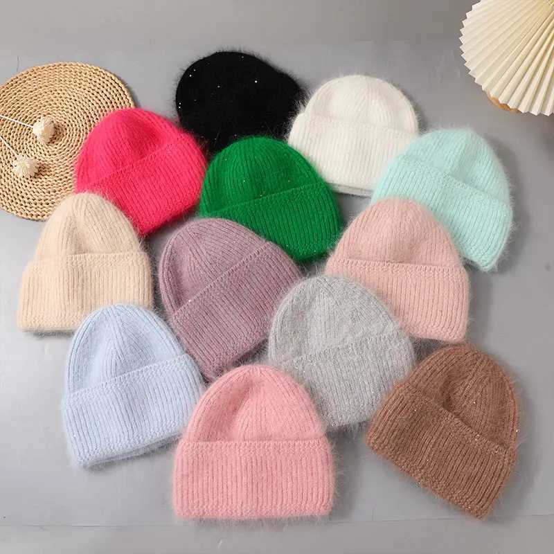 CNTANG 2024 Trend Women Hat Winter Warm Angora Long Rabbit Fur Beanies Knitted Cashmere Hats For Female Fashion Ladies CapX240924
