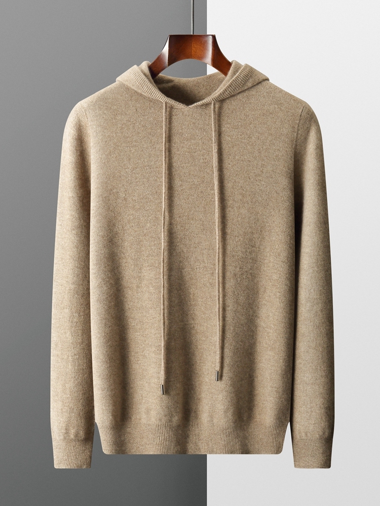 New Autumn Winter Men's Cashmere Hoodie Sweater 100% Merino Wool Hooded Pullover Large Size Knitwear Quality Soft Casual Jumpers