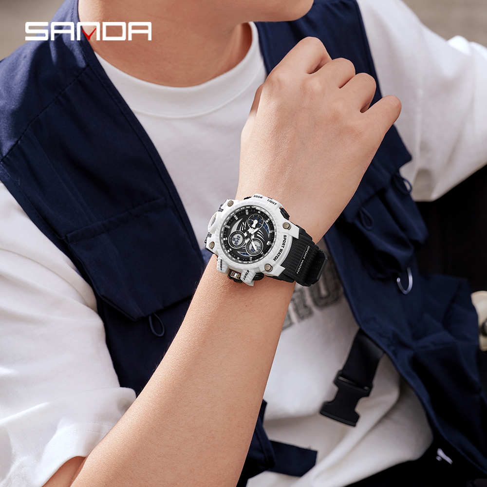 SANDA 3155 2025 G style new men's watch 50M waterproof and shock-absorbing sports military quartz watch men's digital watch clock 30