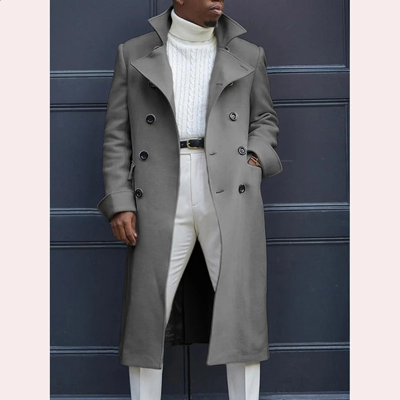 Fashion White Long Jackets Trench Wool Blends Mens Overcoat Long Trench Coat Double Breasted Coats Streetwear Party Loose Jacke 240923