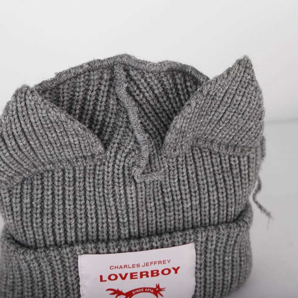2023 New Fashion Loverboy Cat Ear Knitted Hat Solid Warm Pig Ear Wool Hat Cute Hoodie Niche Design Hip Hop Christmas Gift W240924
