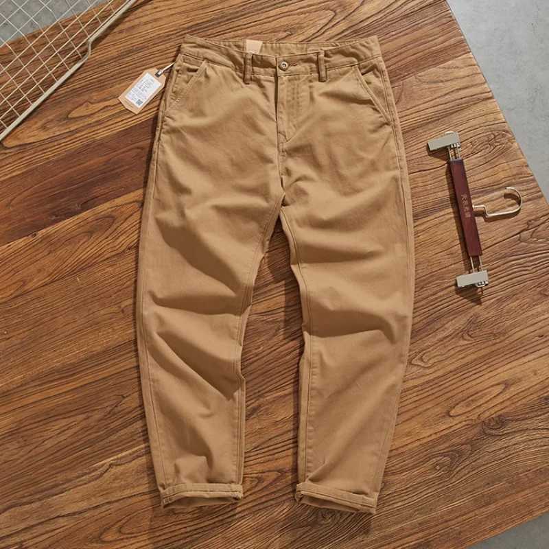 May Khaki American retro simple cargo pants mens heavy chino casual pants straight leg all matching tapered pants M240924