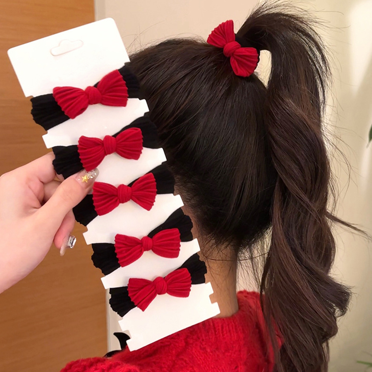 Non-Tangling Hair Tying Elastic Band for Women - Durable Thick Rubber with Bow Accent
