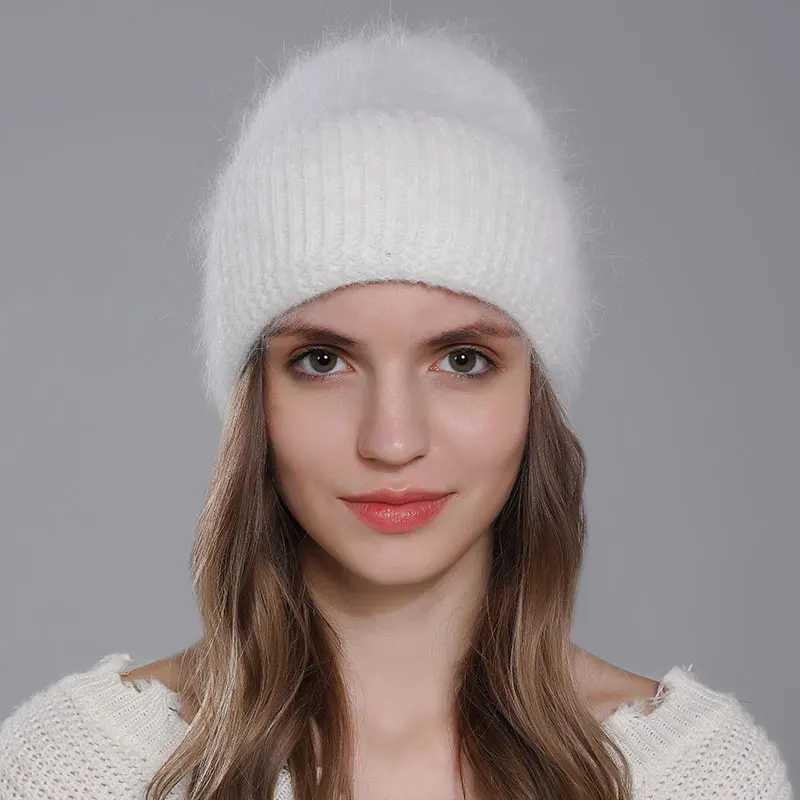 CNTANG 2024 Trend Women Hat Winter Warm Angora Long Rabbit Fur Beanies Knitted Cashmere Hats For Female Fashion Ladies CapX240924