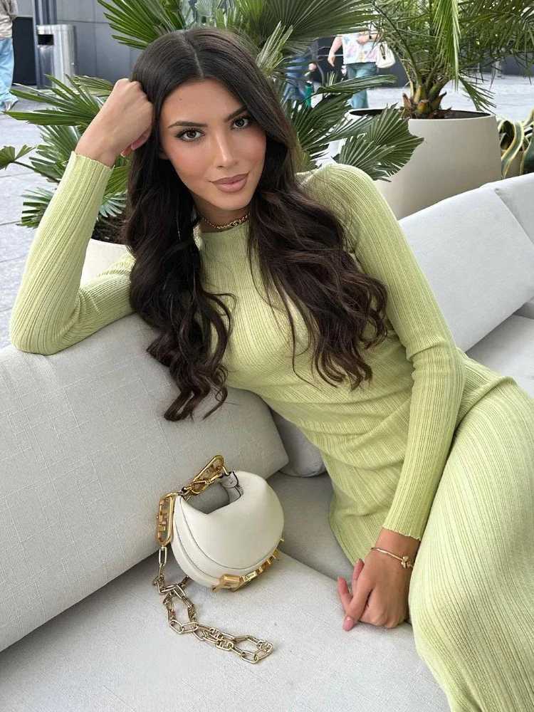 Autumn Long Slve Knitted Maxi Dress Women Elegant Sexy Pit Strip O-Neck Bodycon Evening Party Dresses 2024 Lady Casual Dress X2504031