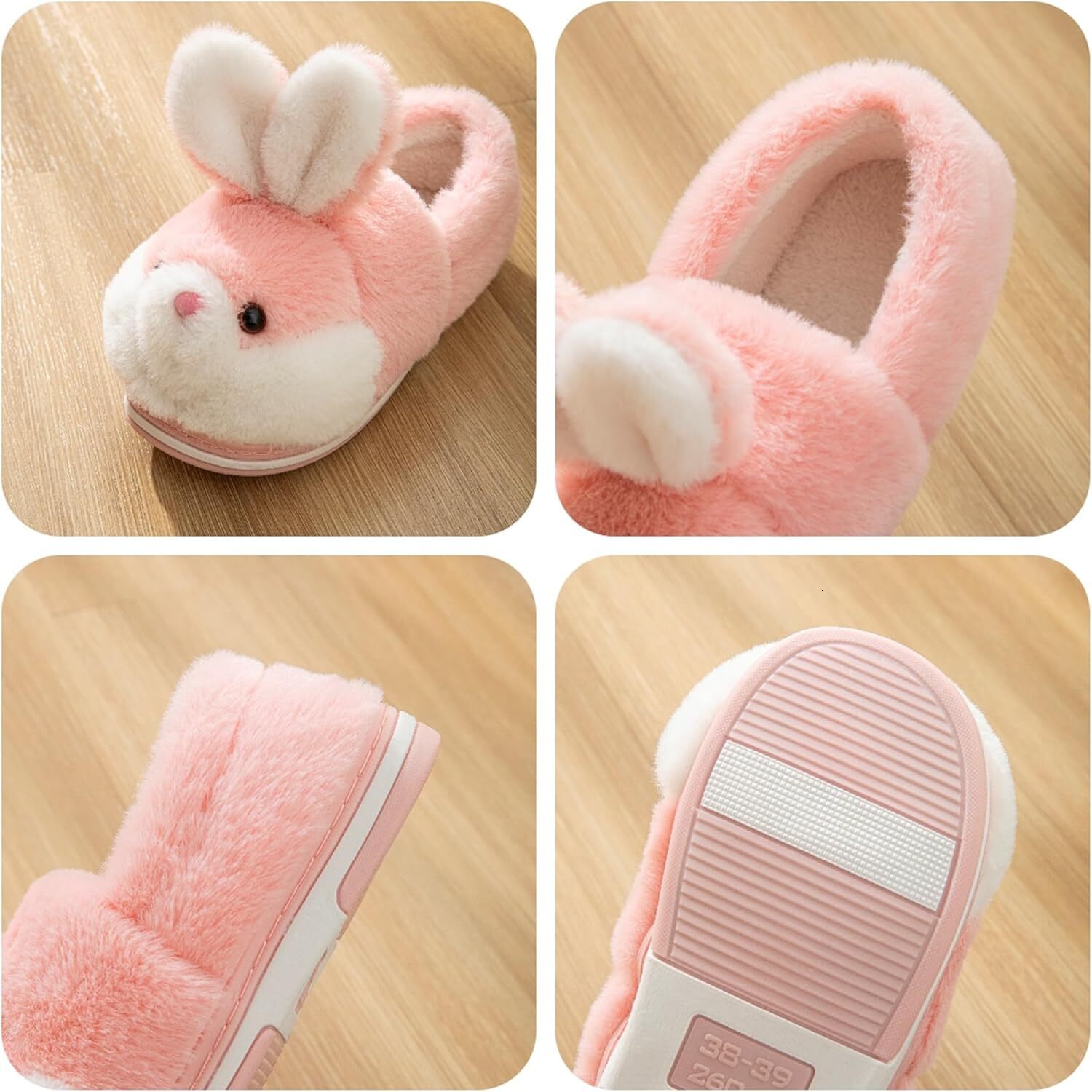 Women's cute rabbit animal fun comfortable slippers, soft and plush winter warm home slippers
