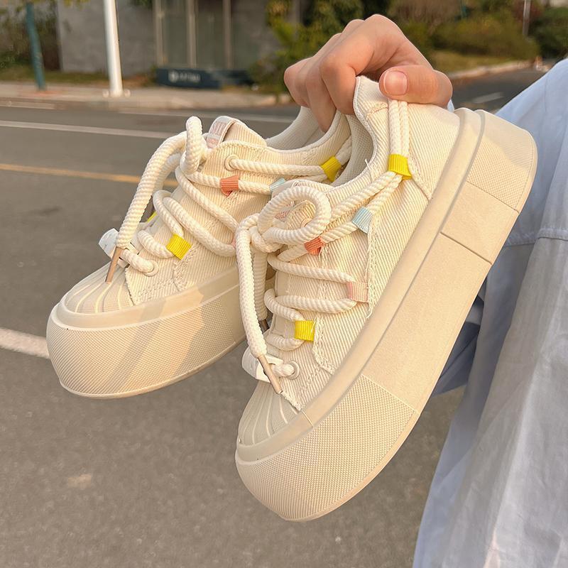 White for women 2024 new summer and autumn thick soled canvas shell toe shoes, ins trendy versatile board shoes