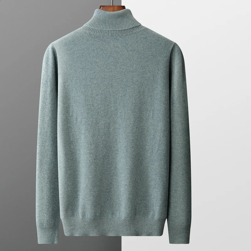 Autumn and winter 100% Merino wool cashmere sweater mens knitted fleece pad warm turtle neck fashionable loose plus size jacket 240924