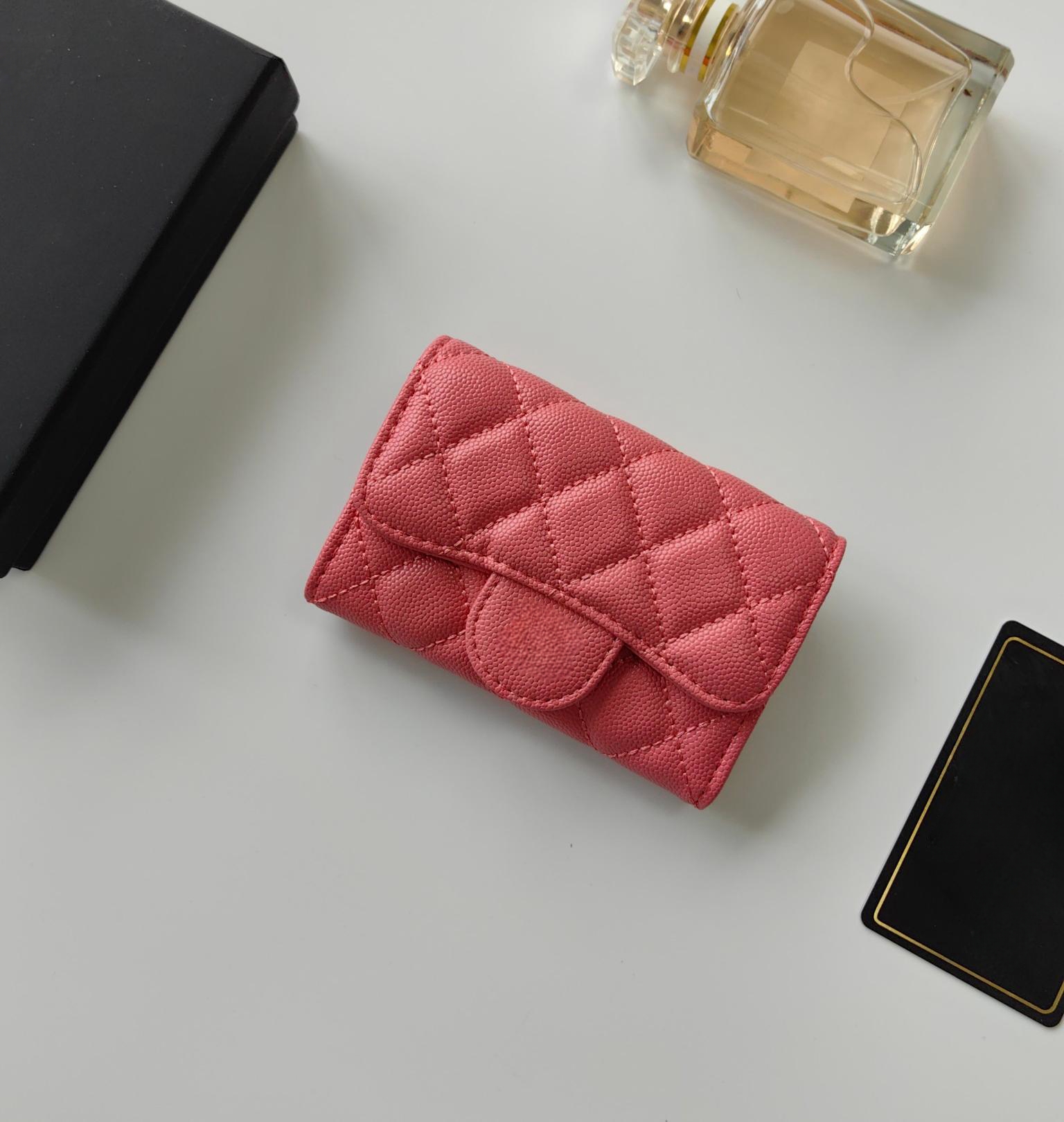 Classic Sheepskin Caviar Leather Flap Wallet Lipstick Bag Coin bag Cowskin leather wallet for women short wallet 11*7cm Come with box