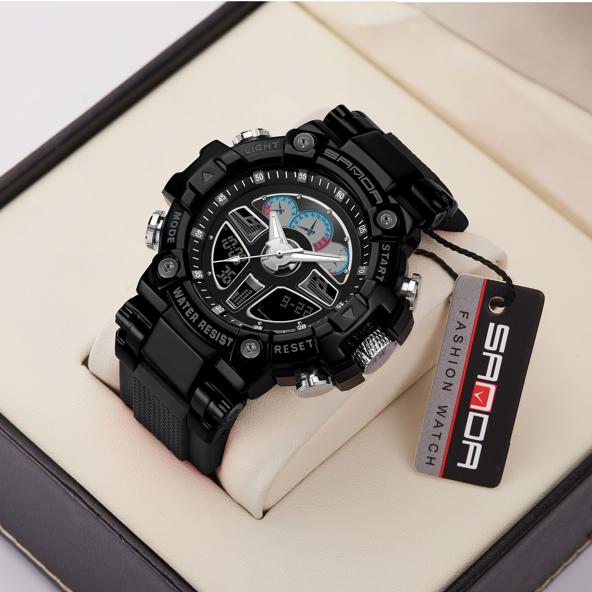 SANDA Top Brand Men's Sports Watches Military Hyun-chae Case Waterproof Multifunction 3156 Wristwatch Quartz Watch for Men Clock 01