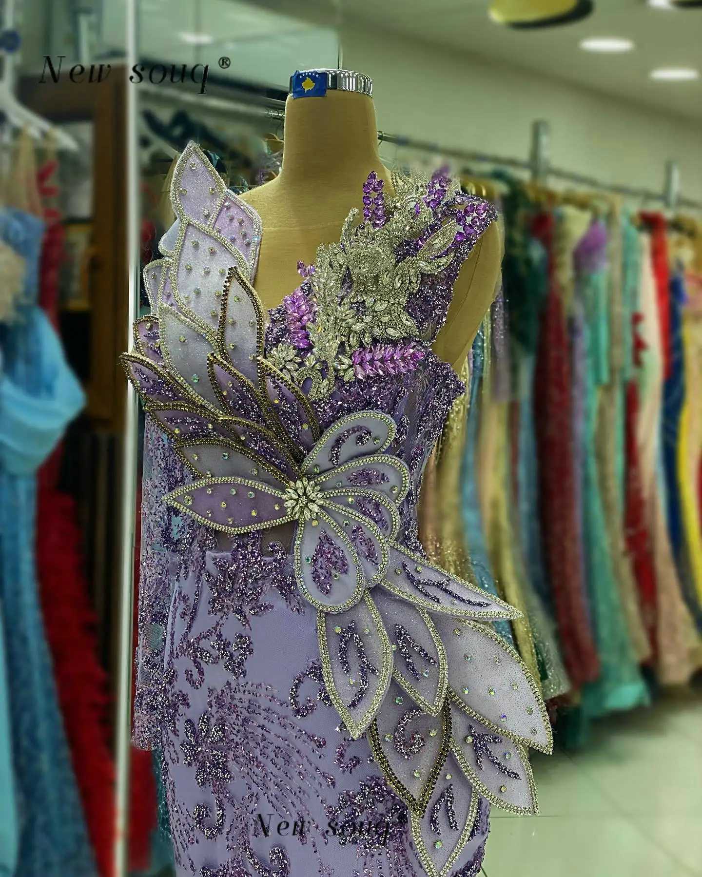 Fashion Design 3D Leaf Purple Single Shoulder Evening Dress Sparkling Formal Mermaid Elegant Crystal Dress Wedding Party Dress W240924