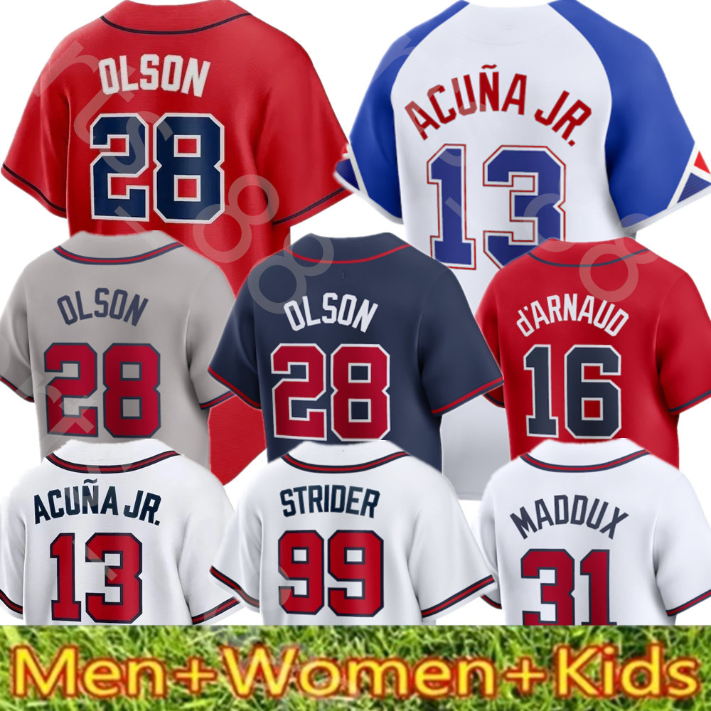 Custom S-4XL 28 Matt Olson Jersey Freddie Freeman Dansby Swanson 10 Jones 13 Ronald Acuna Jr. Ozzie Albies Mike Soroka 44 Aaron brave 27 Riley Jerseys