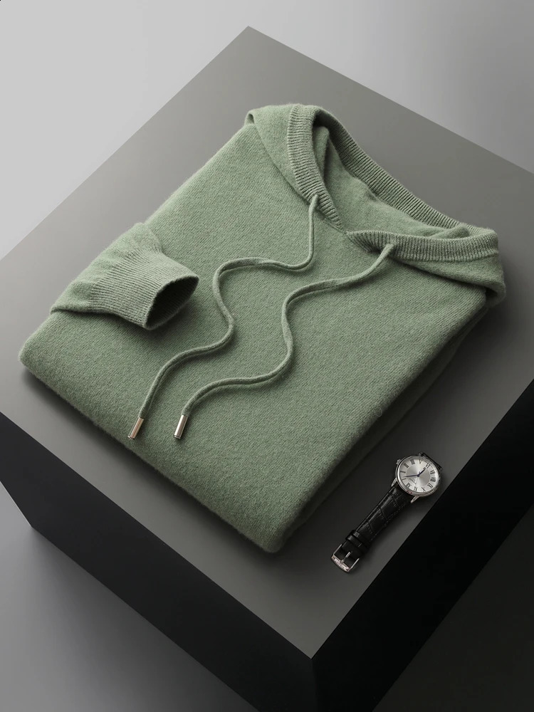 Winter Mens Cashmere Hoodie Sweater 100% Merino Wool Zipper Large Size Knitted High Quality Soft Casual Jumper 240923
