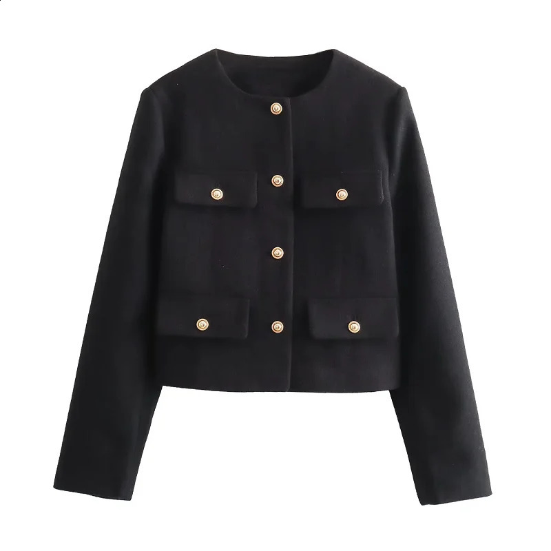 TRAF Solid Womens Short Coat Long Sleeve Button Womens Coat 2024 Spring/Summer Style Casual Elegant Office Womens Clothing 240923