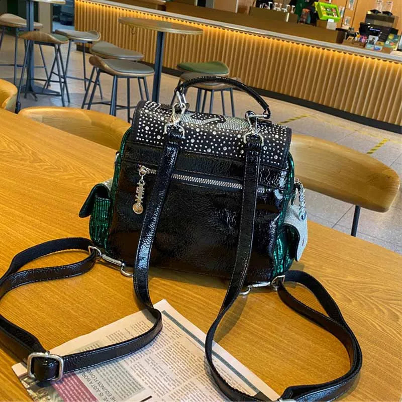 y womens backpack multifunctional shoulder messenger bag fashionable diamond leather antitheft travel Mochila 240724