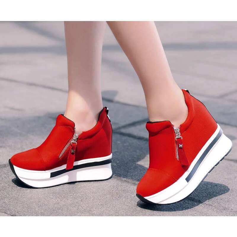 Platform Sneakers New Women Red Casual Comfortable Hidden Heel Shoe Black Canvas Shoes Wedge Heels Sneaker Tenis De Mujer