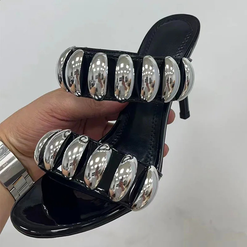 Sexy high heels womens metal buckle slim highheeled sandals open toe party dress fashionable slider women 241028