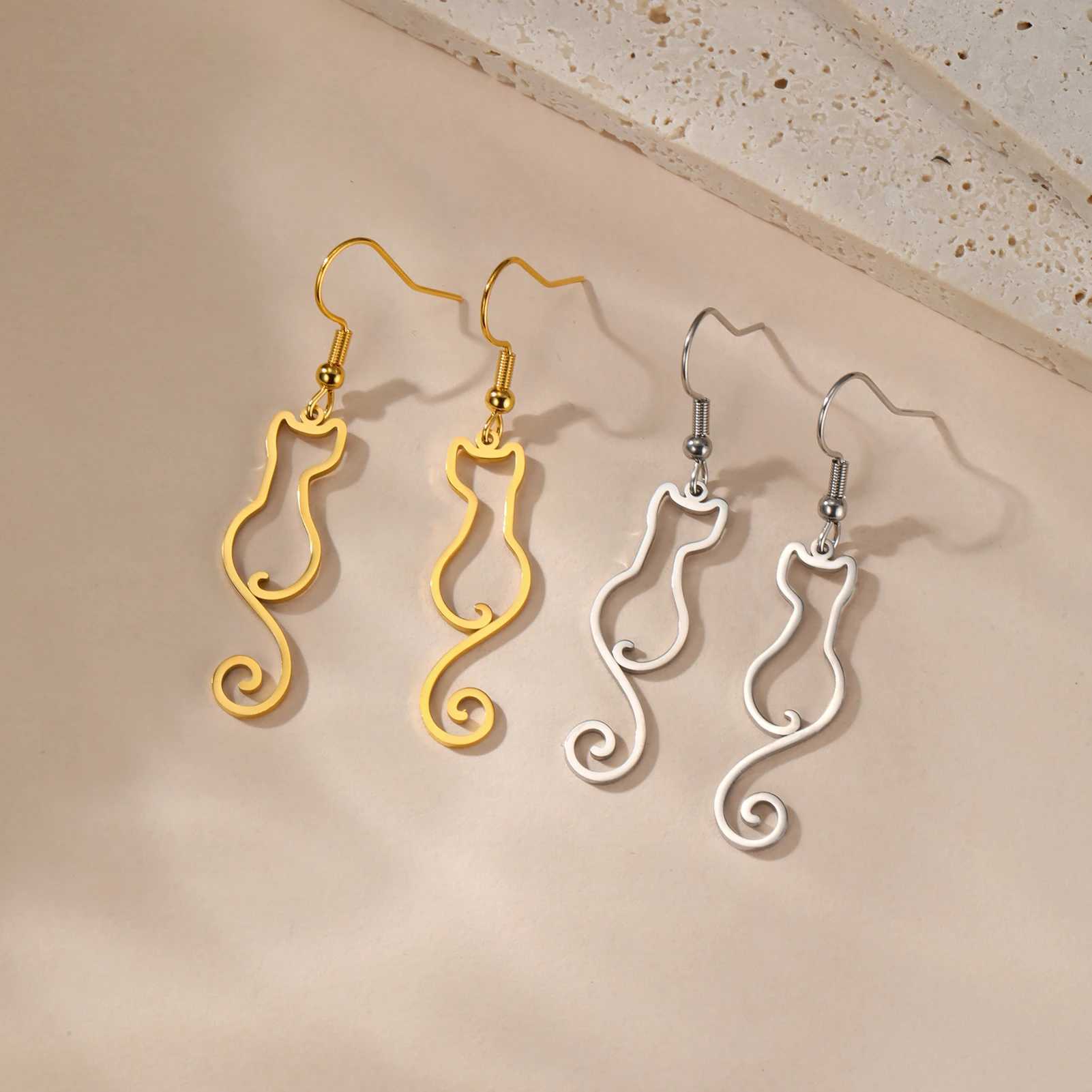 Cazador long tail cat earrings for women stainless steel jewelry cute cat pendant earrings birthday gifts 2024 trend new W240923