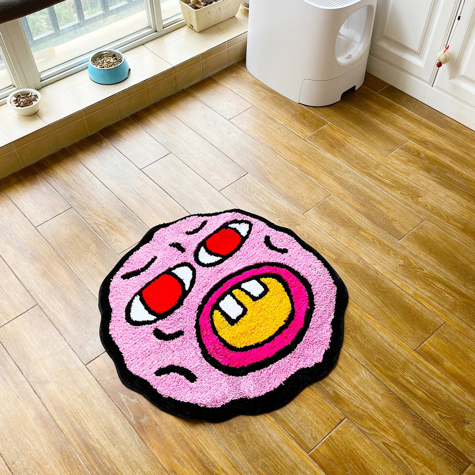 LAKEA Cherry Bomb Rug Pink Handmade Tufted Carpet Room Decor Kawaii Rug Small Rugs for Bedroom Cartoon Circle Punch Needle Rug 240918
