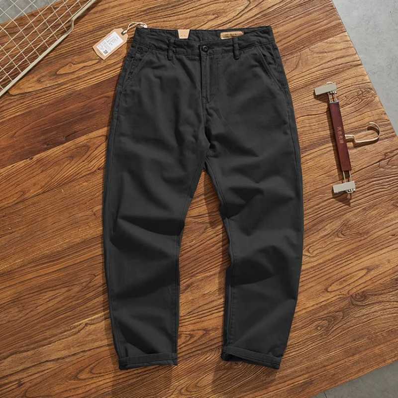 May Khaki American retro simple cargo pants mens heavy chino casual pants straight leg all matching tapered pants M240924