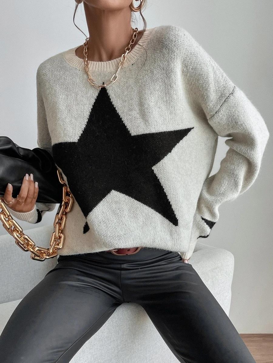 2024 autumn and winter new sweater women's pullover round neck threaded temperament personalized sweater knitted sweater jacket