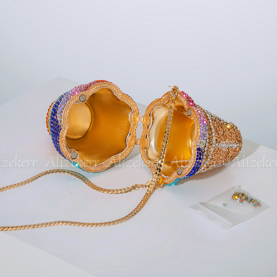 Ice Cream Shaped Dia Evening Clutch Bags Boutique Novelty Mini Rainbow Colored Rhie Purses And Handbags Party Wedding