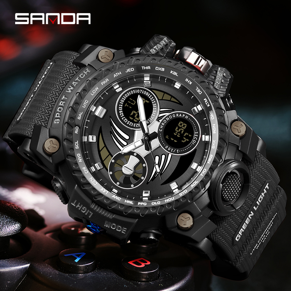 SANDA 3155 2025 G style new men's watch 50M waterproof and shock-absorbing sports military quartz watch men's digital watch clock 33
