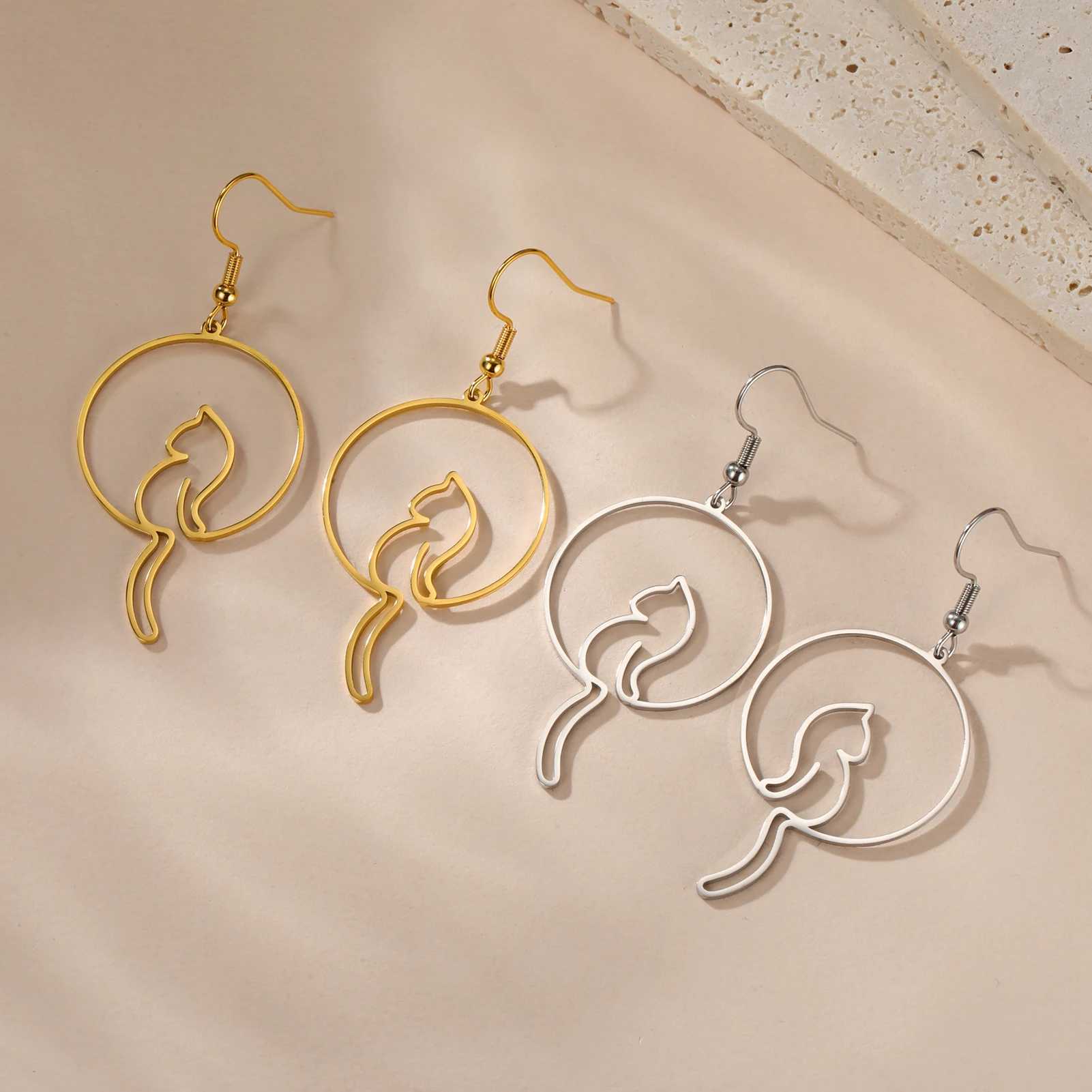 Cazador long tail cat earrings for women stainless steel jewelry cute cat pendant earrings birthday gifts 2024 trend new W240923
