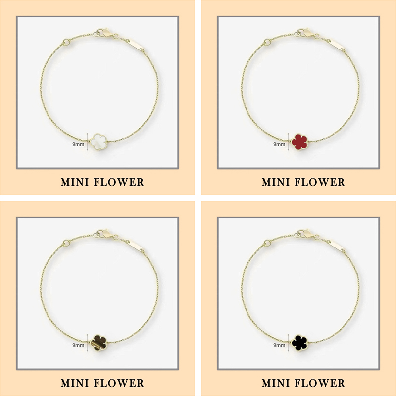 Bracelet Charm Designer Jewlerery pour femmes Braceuse Bracelet 9 mm Mini Flower Clover Bracelet en acier inoxydable Bracelet ONYX MALACHITE GOLD