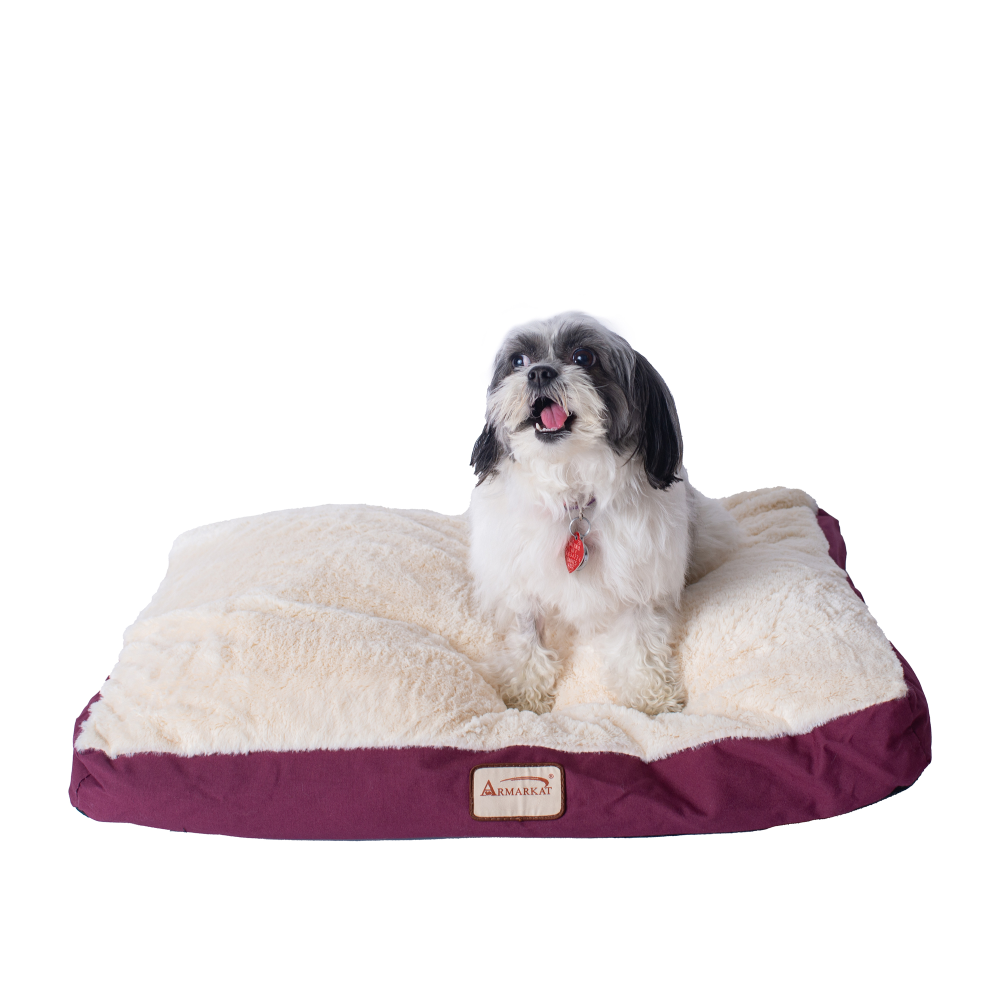 Armarkat M02HJH/MB-M Medium Pet Bed , Dog Crate Mat With Poly Fill Cushion & Removable Cover, Burgundy & Ivory