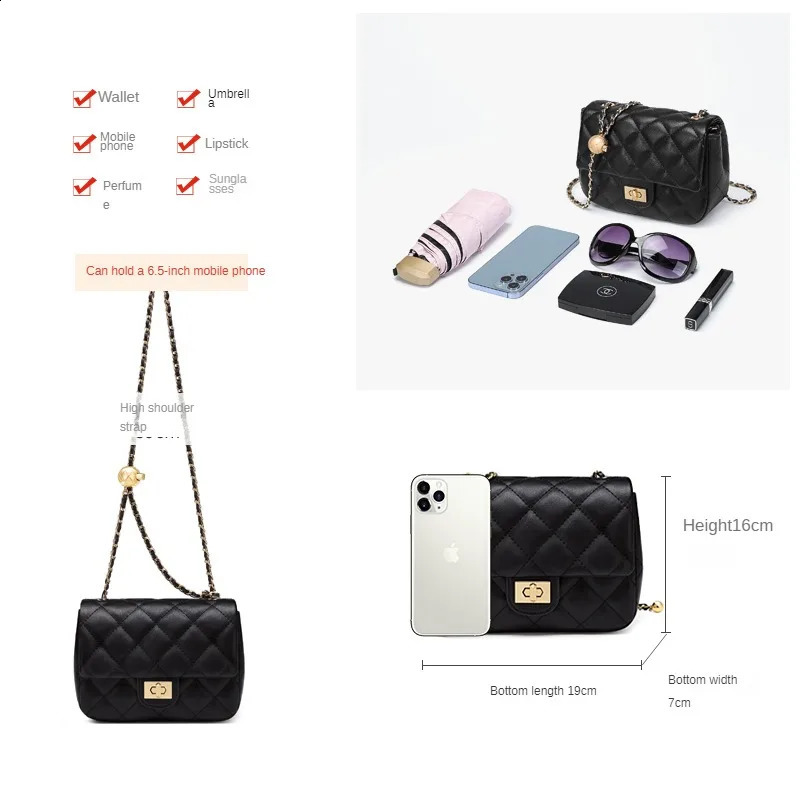 Golf Lingge Chain Womens Bag Fashion Single Shoulder Cross Body Versatile Small Square Elegant 240724