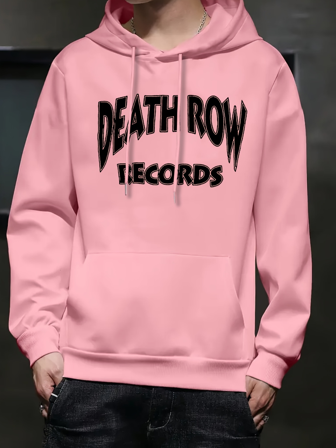 Death Row Records Graphic Print, Men's Stylish & Trendy & Cozy Long Sleeve Hoodie, Versatile Hooded Sweatshirt For Autumn & Winter Daily Wear