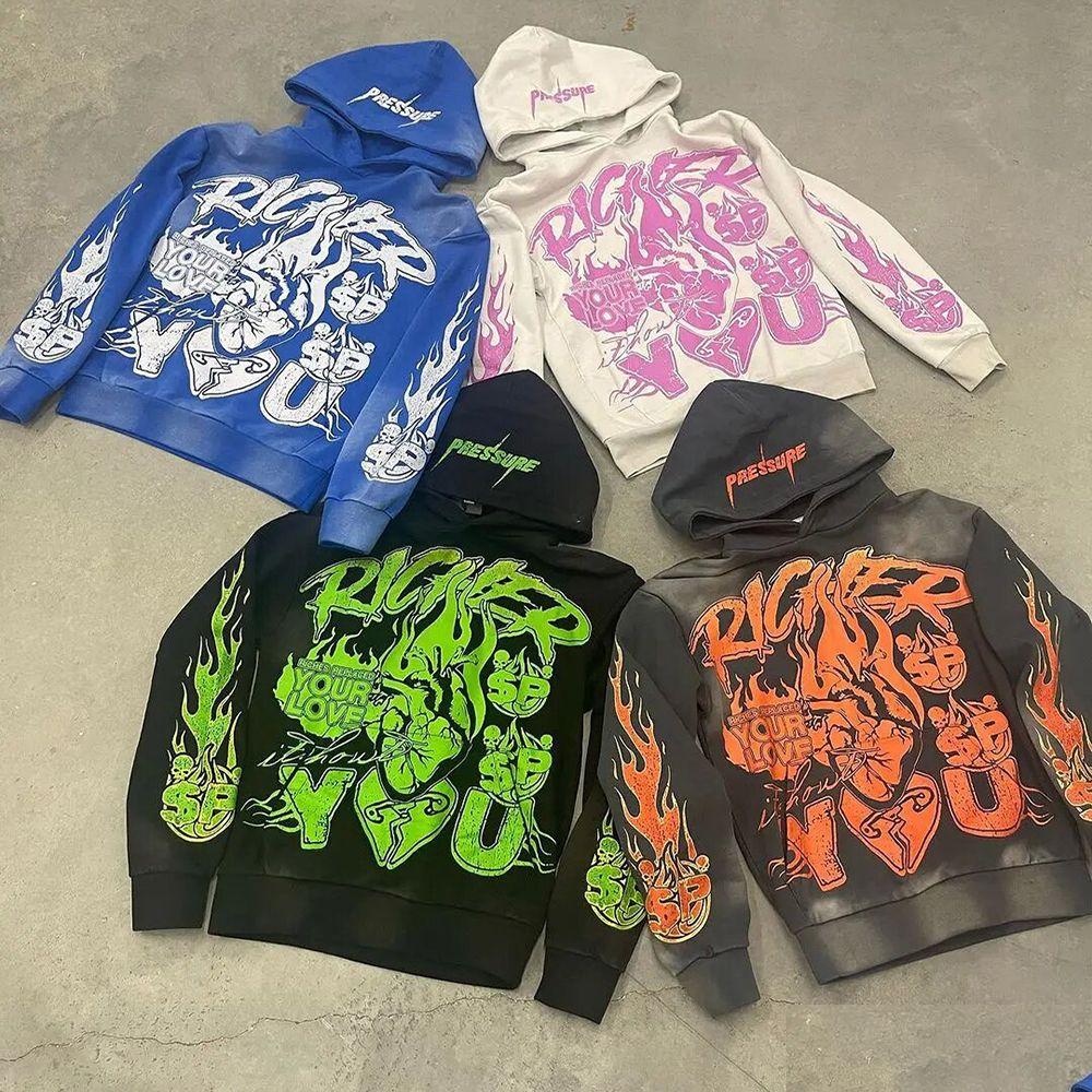Mens Hoodies Sweatshirts Designer Vintage Graphic Print Pullover Haruku Retro Y2K Streetwear High Street Washed Black Hoodie Drop D Otmj7