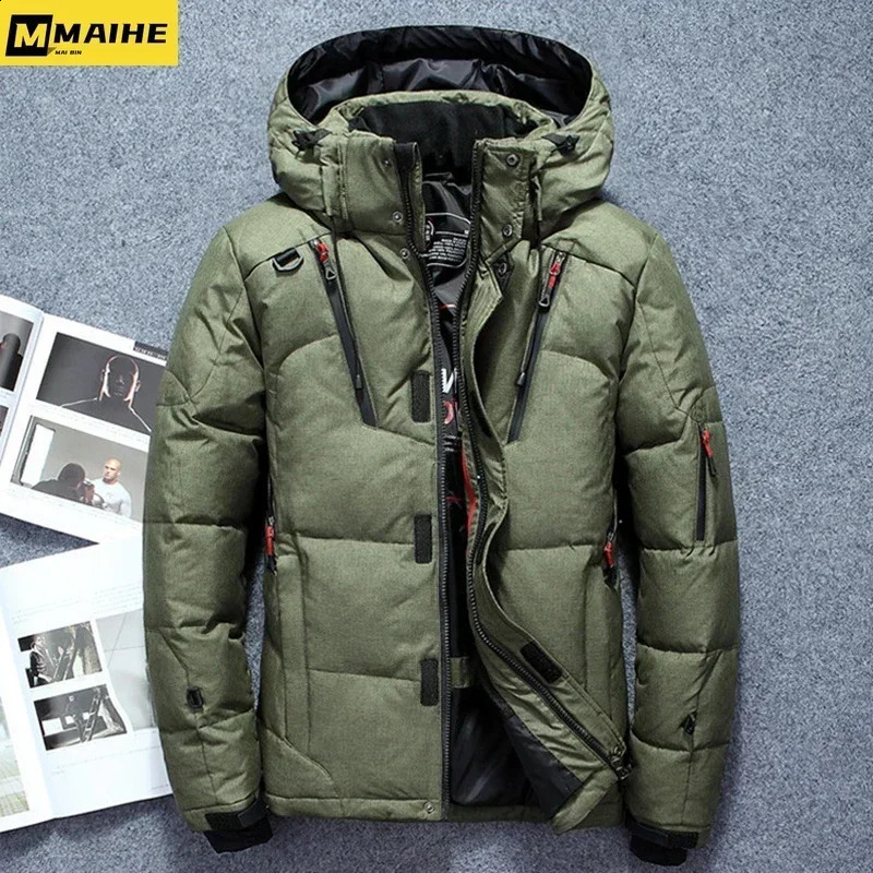 -20 Degree Winter Mens White Duck Down Jacket Thicken Warm Snow Coat Male Hooded Windbreaker Down Parkas Outerwear Sportswear 240912