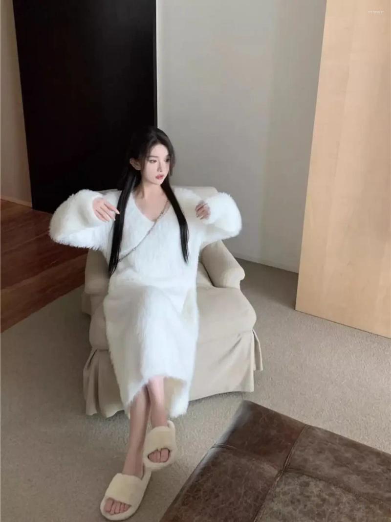 Womens Sweaters Loose Knit Long Sweater Solid White Sweaterdress Fall Winter Knitwear Dress Pullover Women Y2k Cloth Fairycore Korean 00s