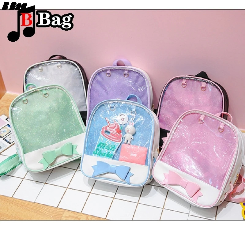 Cute Girl Printed Bow Transparent Backpack Korean Version Student High Capacity ITA Bag Handbag Jelly School 240724