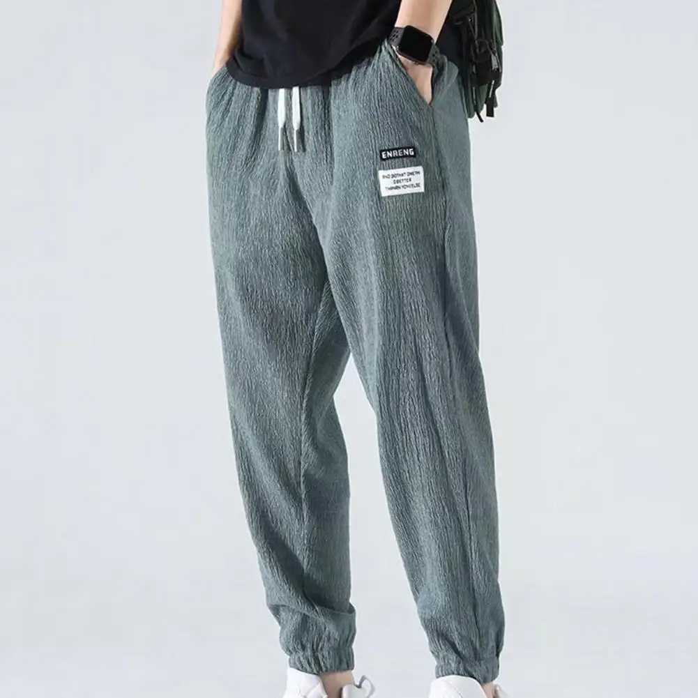 Summer New Ice Silk Mens Ankle-banded Outdoor Elastic Breathable Straight Leg Sweatpants Casual Pants Z260315