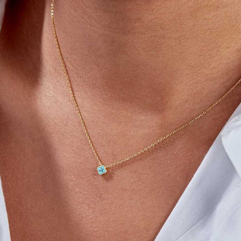 ROXI 100% 925 Sterling Silver Turquoise Crystal Petal Patter Pendant Necklaces For Wen Delicate Wedding Jewelry Collar Mujer X250516