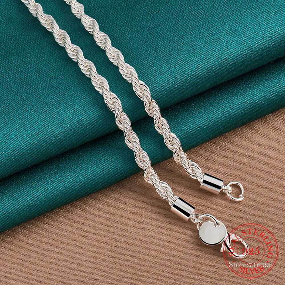 4MM wide!! Real 100% 925 sterling silver mens rope chain fashion neutral party wedding gift pure silver 925 chain necklace mens jewelry Y240924