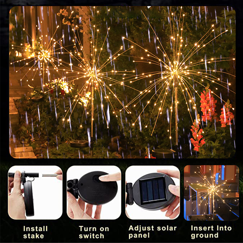 Solar energy ground plug fireworks lights full of stars copper wire light string dandelion outdoor waterproof lights patio installation LED Lights