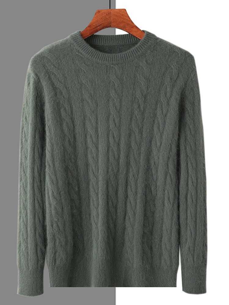 Autumn and Winter Mens Round Neck Cashmere Sweater Cable Knitted Intelligent Leisure Pulling 100% Mink Cashmere Knitted High Quality Top CL240924