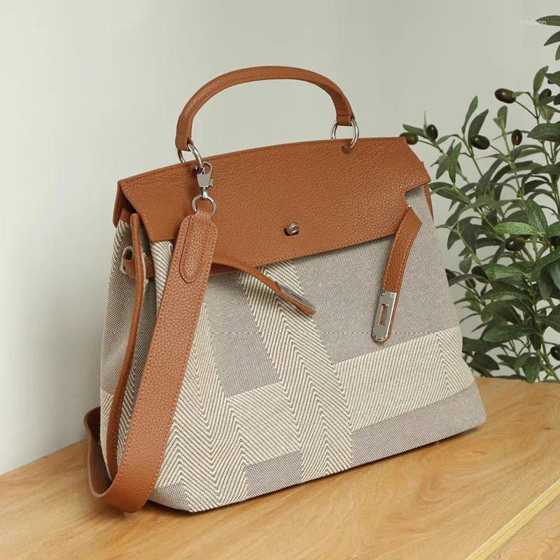 Bag High-sense Large-capacity Checkered Leather Large-size Commuter Handbag Single-shouldered Notebook Lock Tote