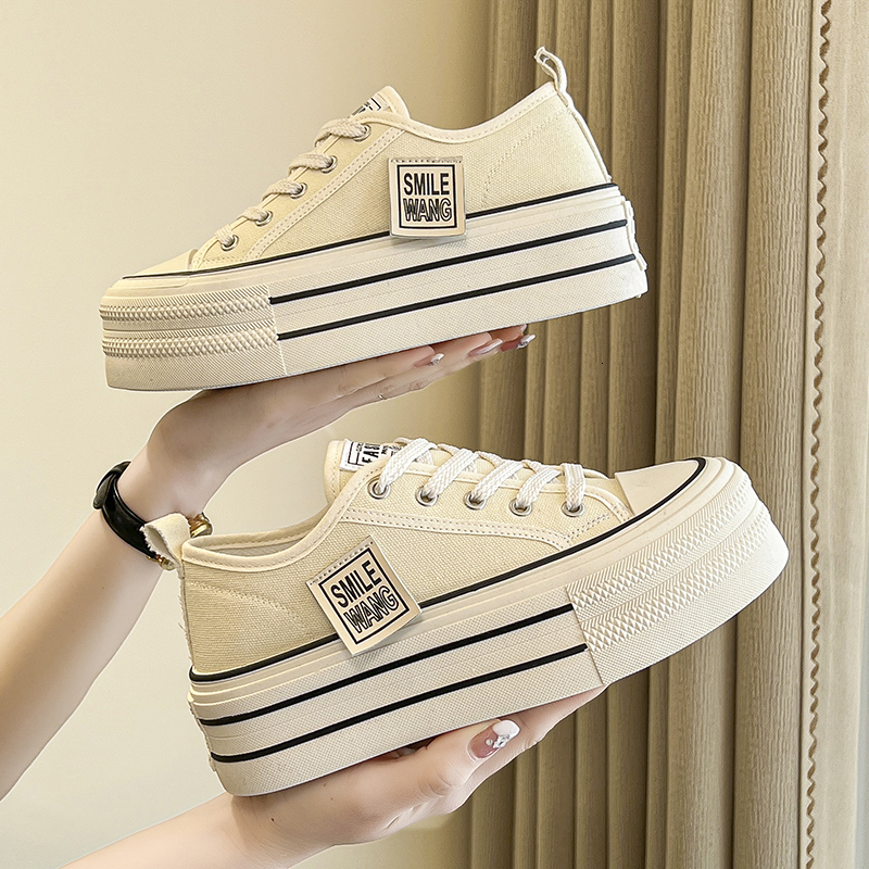 2024 New Women's Black Platform Sneakers Lace-up Comfortable Fashion Outdoor Multi-functional Sports Canvas Shoes